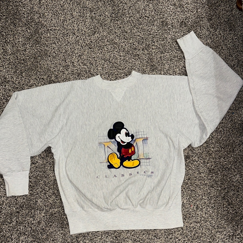Vintage-Disney Mickey Mouse Gray Crewneck Sweater Size L